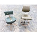 A 60s vinyl seated office chair with adjustable back on chromed support, the swivelling seat with