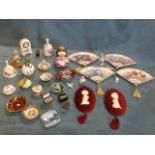 Miscellaneous trinket boxes, perfume bottles, pin pots, etc., including Wade, Aynsley, Limoges,
