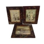 A set of three handtinted late Victorian photographs of Japanese ladies, each picture with two