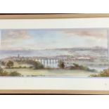Maisie Hay, watercolour, landscape view of Berwick upon Tweed from Homildon Hill, titled & signed,