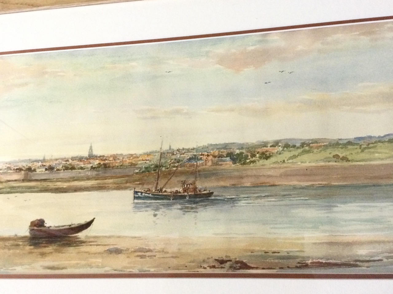 William Fergie, watercolour, panoramic landscape view of Berwick upon Tweed from Spittal, with - Image 2 of 3