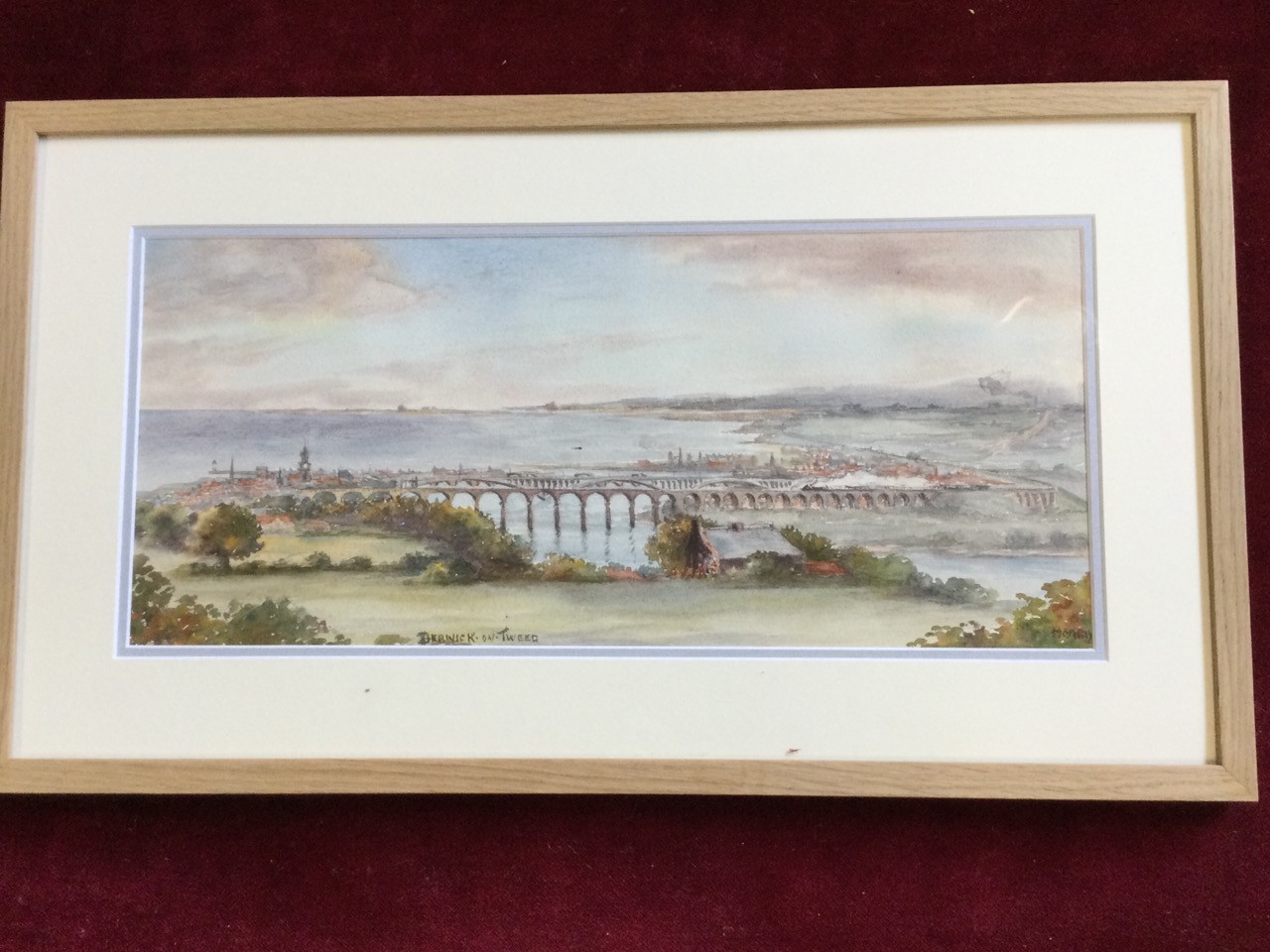 Maisie Hay, watercolour, landscape view of Berwick upon Tweed from Homildon Hill, titled & signed, - Image 3 of 3
