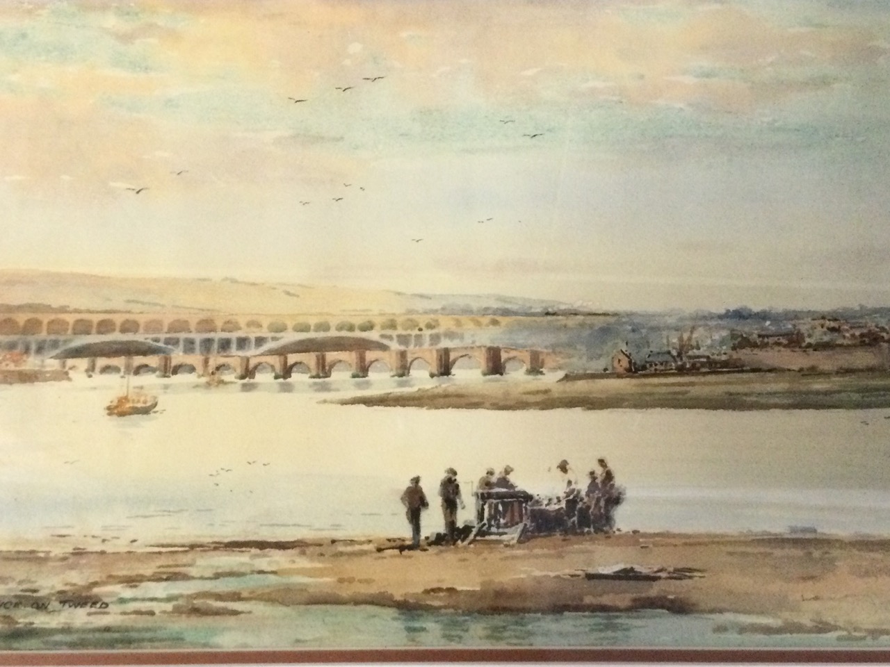 William Fergie, watercolour, panoramic landscape view of Berwick upon Tweed from Spittal, with - Image 3 of 3