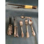 A set of Sheffield silver plated cutlery in the Queens pattern with shell moulded handles - six