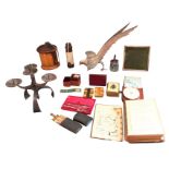 Miscellaneous collectors items - whist markers, a yew string barrel, cased drawing instruments, a