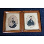 J Wood, watercolours, a pair, oval portraits of a young man & woman with child, signed & dated 1846,