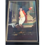 Oil on canvas, theatrical clown type portrait with figure on stage, signed indistinctly, in