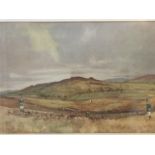 Tom Carr, coloured lithographic coloured print of hunt in landscape, the DLI Beagles at Mickleton,