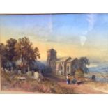 James Burrell Smith, watercolour, study of Ingram Church with figures on churchyard path, signed &