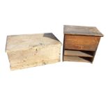 A pine blanket box of dovetailed construction with moulded plinth - used as a toolbox; and a