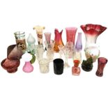 Miscellaneous glass vases - cranberry, rippled, Selkirk, engraved, jack-in-the-pulpit type, acid