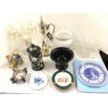 Miscellaneous ceramics & glass including a Falstaff silver plated glass jug on stand, ashtrays, a