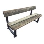 A rectangular garden bench, the back & seat with three planks mounted on square metal frame. (69.