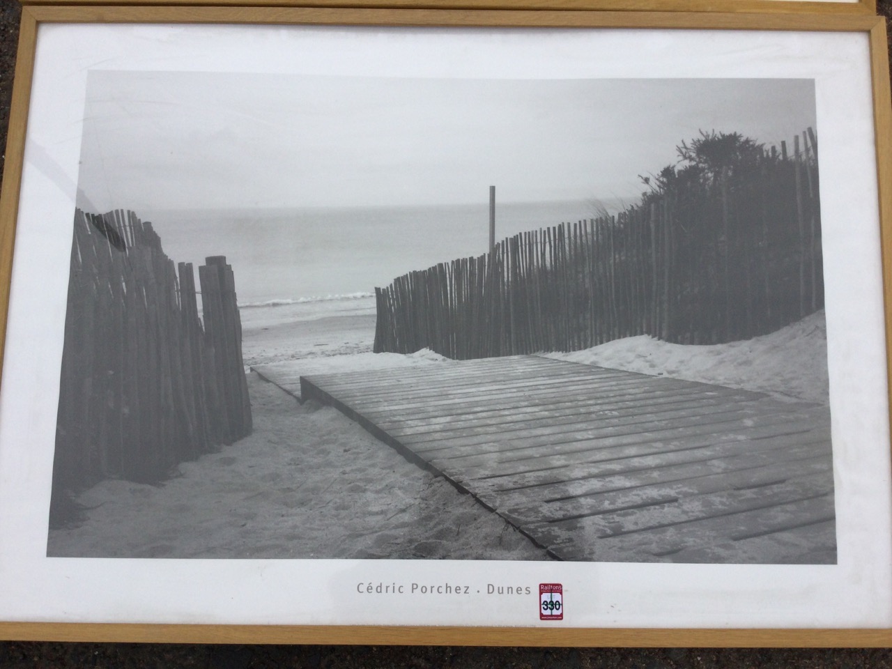 Two large contemporary oak framed seascape photographs; and a modern faux leather framed rectangular - Image 2 of 3