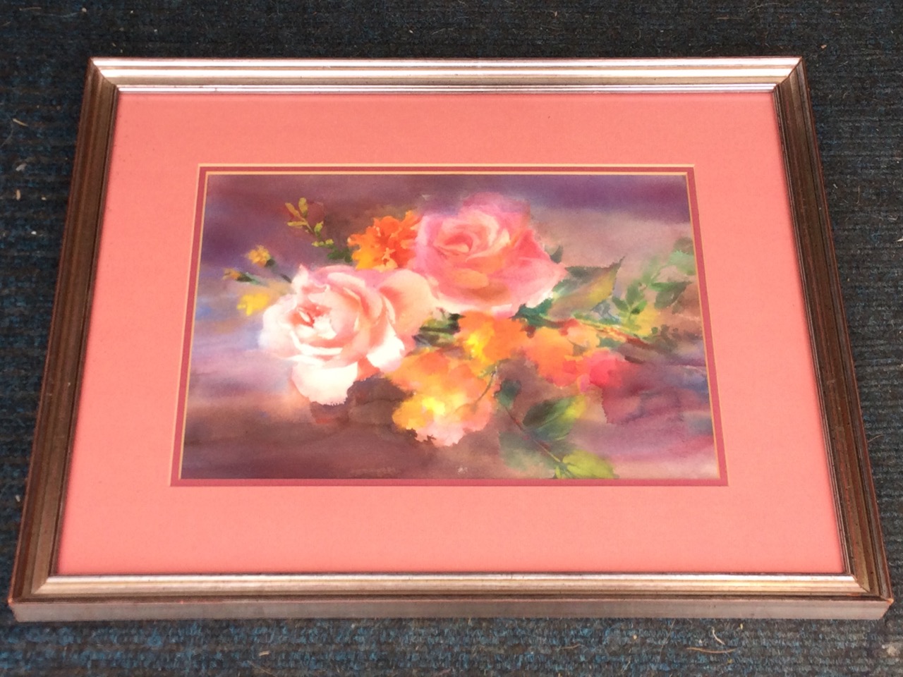 Pencil and watercolour, study of roses, signed indistinctly, mounted & framed. (9.75in x 14in) - Image 2 of 3