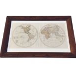 A 1786 William Faden print of the Western New World Hemisphere and the Eastern Old World Hemisphere,