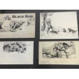 Jack Prout, four framed pen & ink 1940s drawings for Dandy, the images with printers instructions in