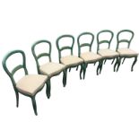 A set of six stained reproduction balloon-back dining chairs, with stuffover upholstered seats