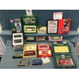 A collection of toy buses including Corgi, many boxed editions, Matchbox, London Transport,