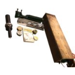 A boxed Truflyte clay pigeon trap, the cast iron base with aluminium mounts; and a Turner Richards