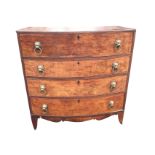 A nineteenth mahogany bowfronted chest of four long graduated drawers, with crossbanded top and