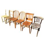 Miscellaneous chairs - an oak church chair with hymn book compartment to back, a pair of hooped