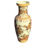 A large Japanese satsuma style vase decorated with enamelled panels of blossom foliage framed by