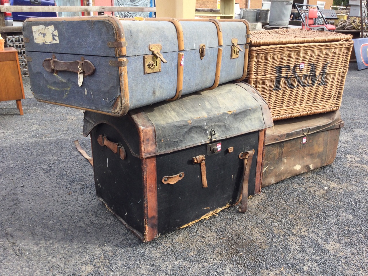 A Victorian domed top trunk with leather straps and mounts, having brass lock; a cane Fortnum & - Image 3 of 3