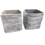 A pair of square rounded garden tubs with a roughcast faux lead finish. (12in x 12in x 12in) (2)