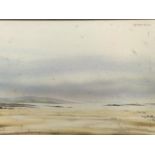 John Cartmel-Crossley, watercolour, coastal view, titled to label verso Rain at Low Tide, signed,