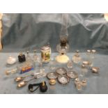 Miscellaneous glass with hallmarked silver and silver plated mounts including scent bottles, a
