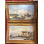 A pair of large Victorian canvas oileographs after H Bochlee, probably Kent coast with figures on