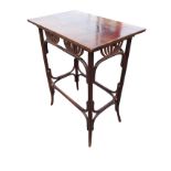 An Edwardian bentwood occasional table, the rectangular top above fan shaped pierced fretwork