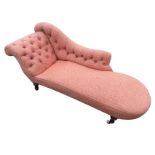 A Victorian mahogany chaise longue, with button upholstered back and long sprung rounded rectangular