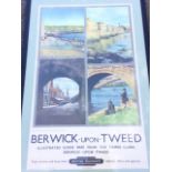 A 1950s British Railways poster promoting Berwick upon Tweed, with four colour photographs of the
