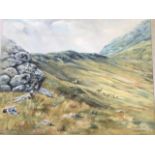 Nigel Kearsley, oil on canvas, Scottish landscape with stags & stalkers, titled Achdalieu,