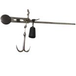 An Avery chromed butchers carcass scales with sliding bar and cast iron weights. (43.5in)