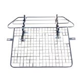 A land rover gun rack and dog guard with three sets of hooks above mesh grill. (49in x 38.75in)