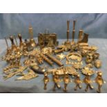Miscellaneous ornamental brass including a letter rack, stamp boxes, some Victorian, bells, an