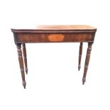 A nineteenth century mahogany turn-over-top tea table, the rounded flaps anove frieze with central