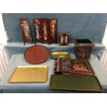 Miscellaneous Japanese lacquer items - a miniature screen, a tabletop photo album, four trays, a