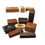 Eleven miscellaneous boxes including carved hardwood, jewellery boxes, painted, inlaid, oak, a