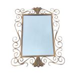 A modern rectangular mirror in wrought iron scrolled and painted frame. (31in x 24in)