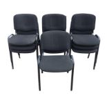 A set of ten modern office chairs with upholstered backs & seats on metal frames - stacking. (10)