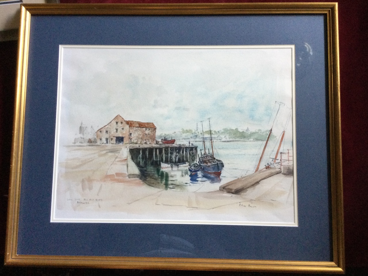 Peter Knox, pen & watercolour, view of Berwick quayside with figures, signed & titled, mounted & - Image 3 of 3
