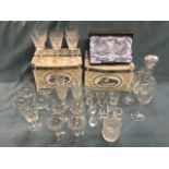 Miscellaneous drinking glasses and a decanter, including some boxed Edinburgh crystal wine