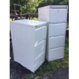 Two grey metal Bisley filing cabinets, one four-drawer and one three-drawer. (52in & 40in) (2)