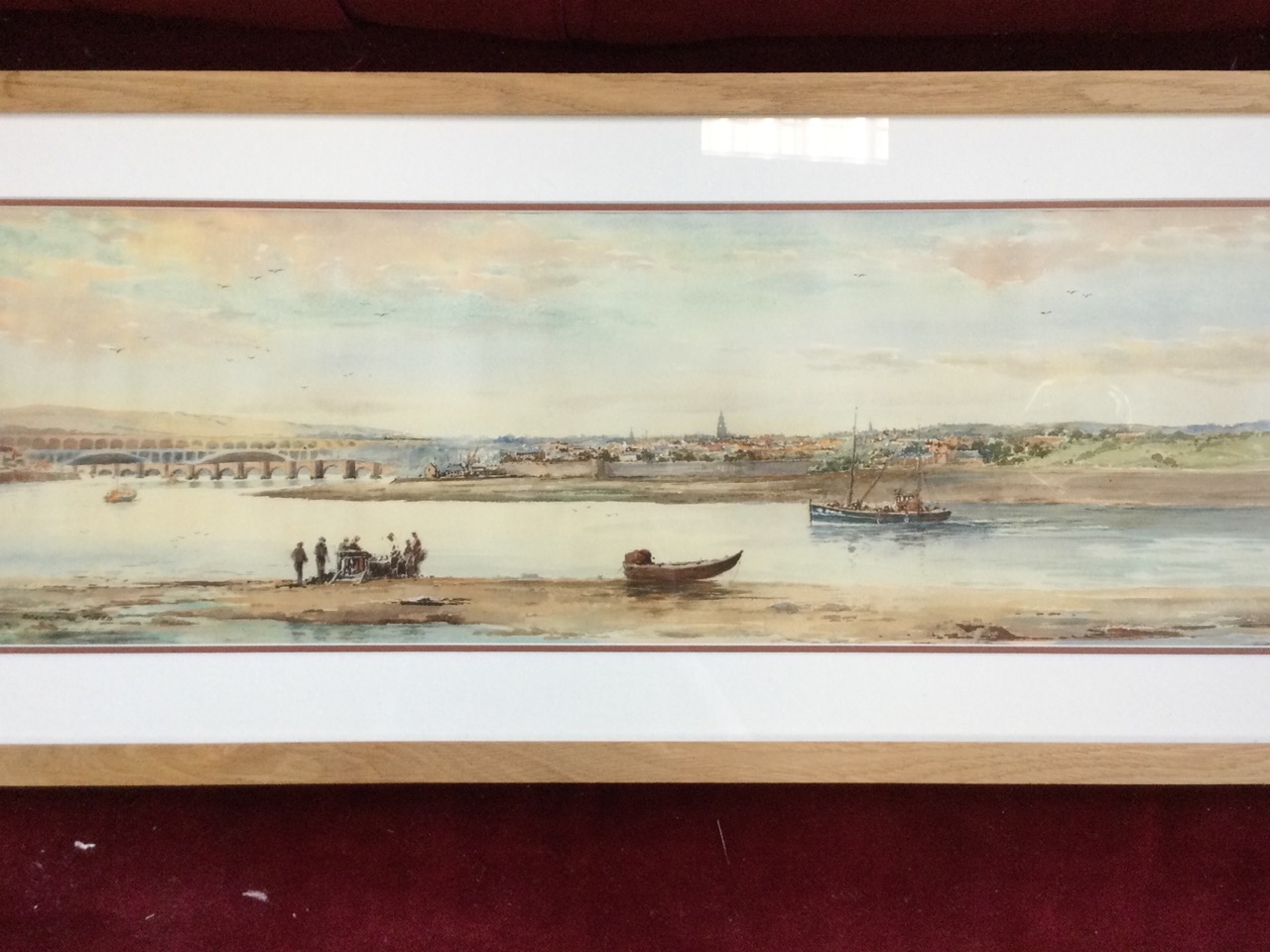 William Fergie, watercolour, panoramic landscape view of Berwick upon Tweed from Spittal, with