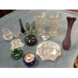 Miscellaneous glass including a 1902 coronation fruitbowl, a pair of waisted cut glass vases, a pair