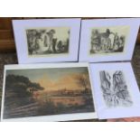 An Italian old master landscape print after Vanvitelli mounted on a board; and three mounted